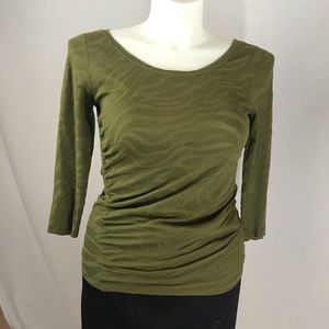 Three Dots Olive Green Zebra Pattern Top - L